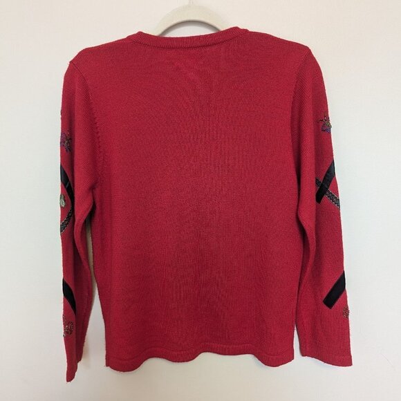 VINTAGE Susan Bristol Christmas cardigan EUC size Small floral and ribbons - Picture 4 of 10